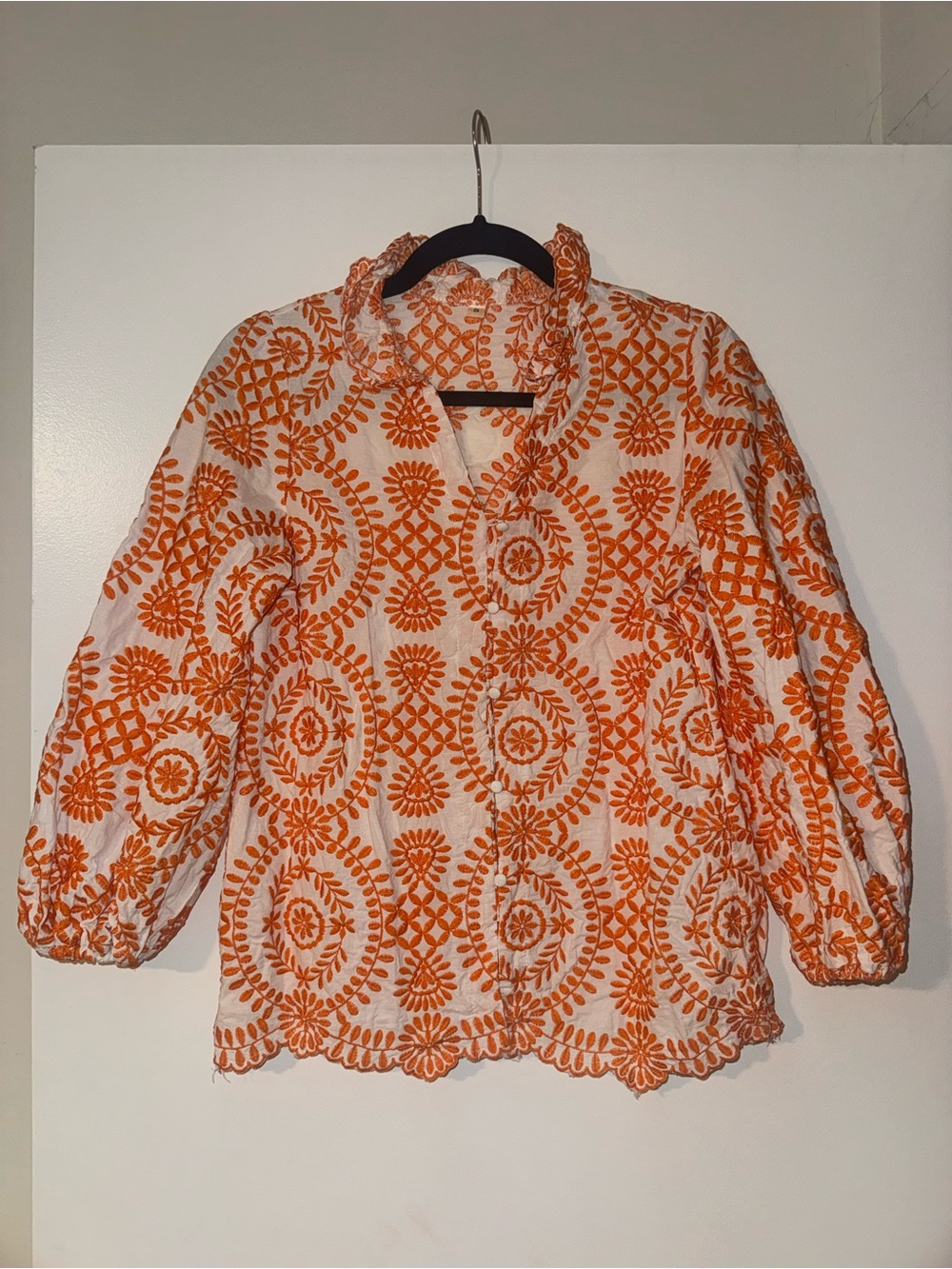 Orange Embroidered Women's Peasant Blouse